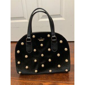 Kate Spade New York Black Velvet Leather Pearl Reily Laurel Way Satchel Purse